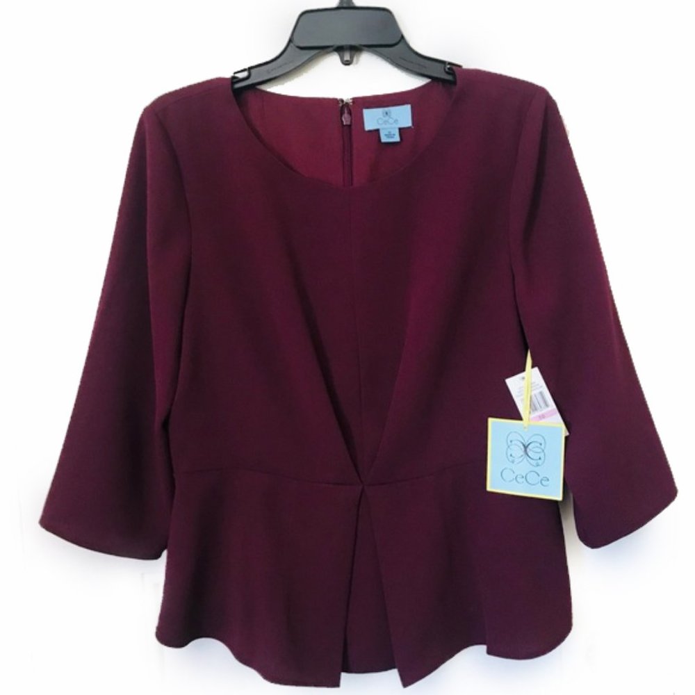 CeCe Women's Blouse Top Dark-Cherry color New  NWT Size 10